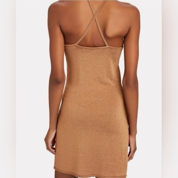 Intermix Exclusive Beige Ruthie Short Metallic Mini Dress Size M Nwt - Picture 2 of 9